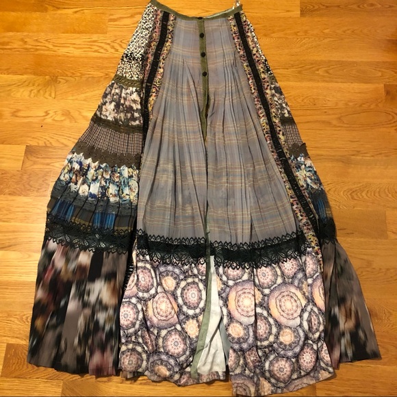 Byron Lars Long Chiffon Prairie Plaid Watercolor Laser Cut Maxi Skirt Tall 2 - Picture 2 of 6